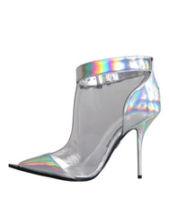 Dolce & Gabbana Silver Iridescent PVC Pointed Short Boots Shoes - Boots
