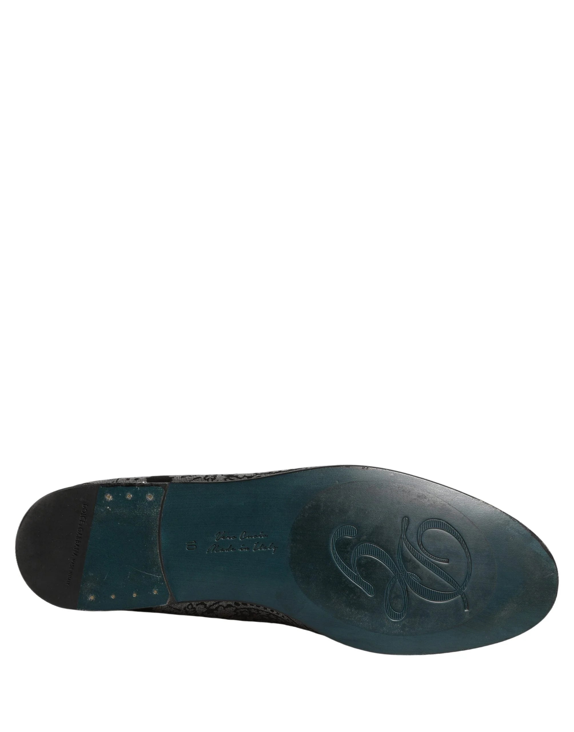 Dolce & Gabbana Silver Jacquard Leather Slip On Loafers Shoes - EU44/US11