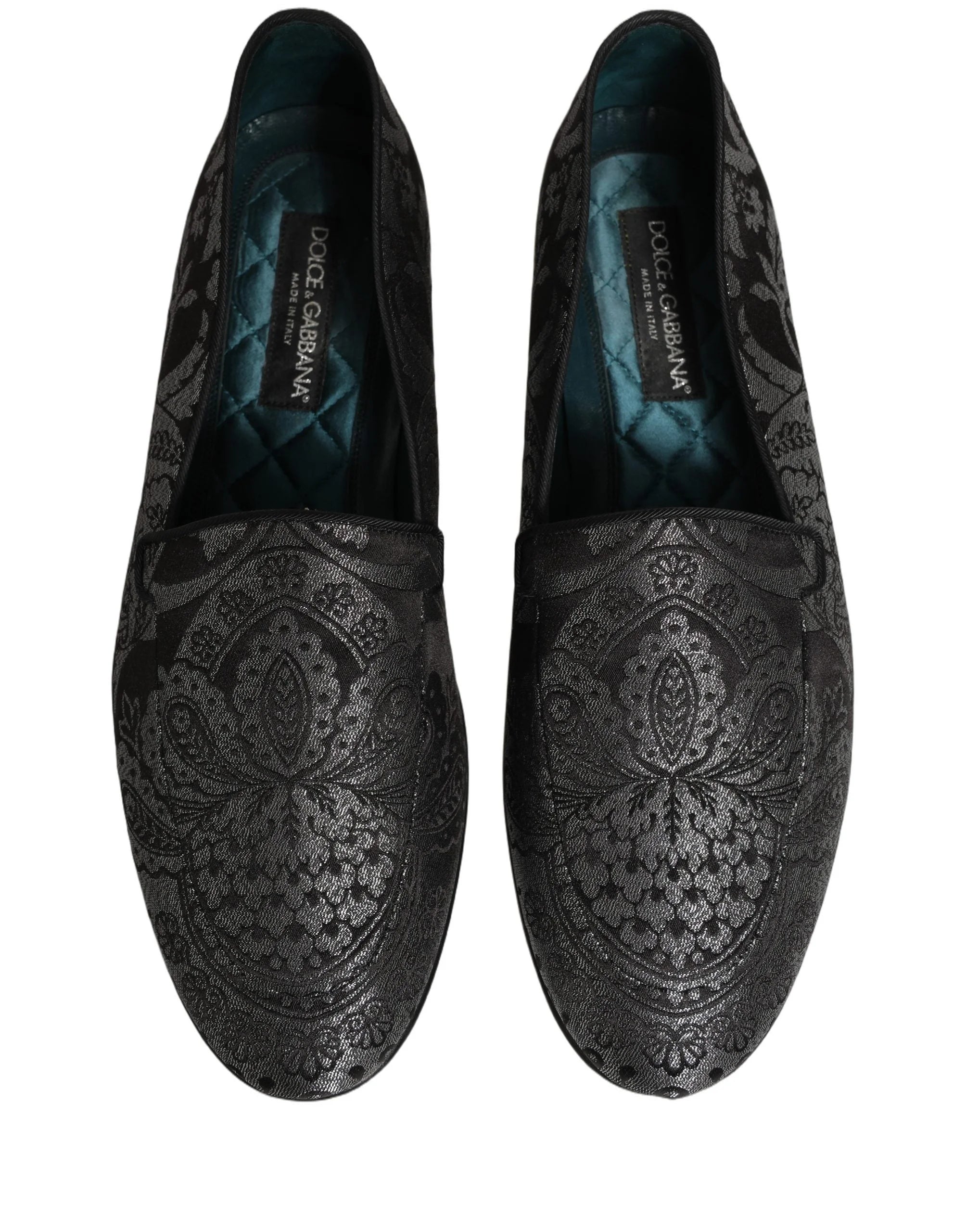 Dolce & Gabbana Silver Jacquard Leather Slip On Loafers Shoes - EU44/US11