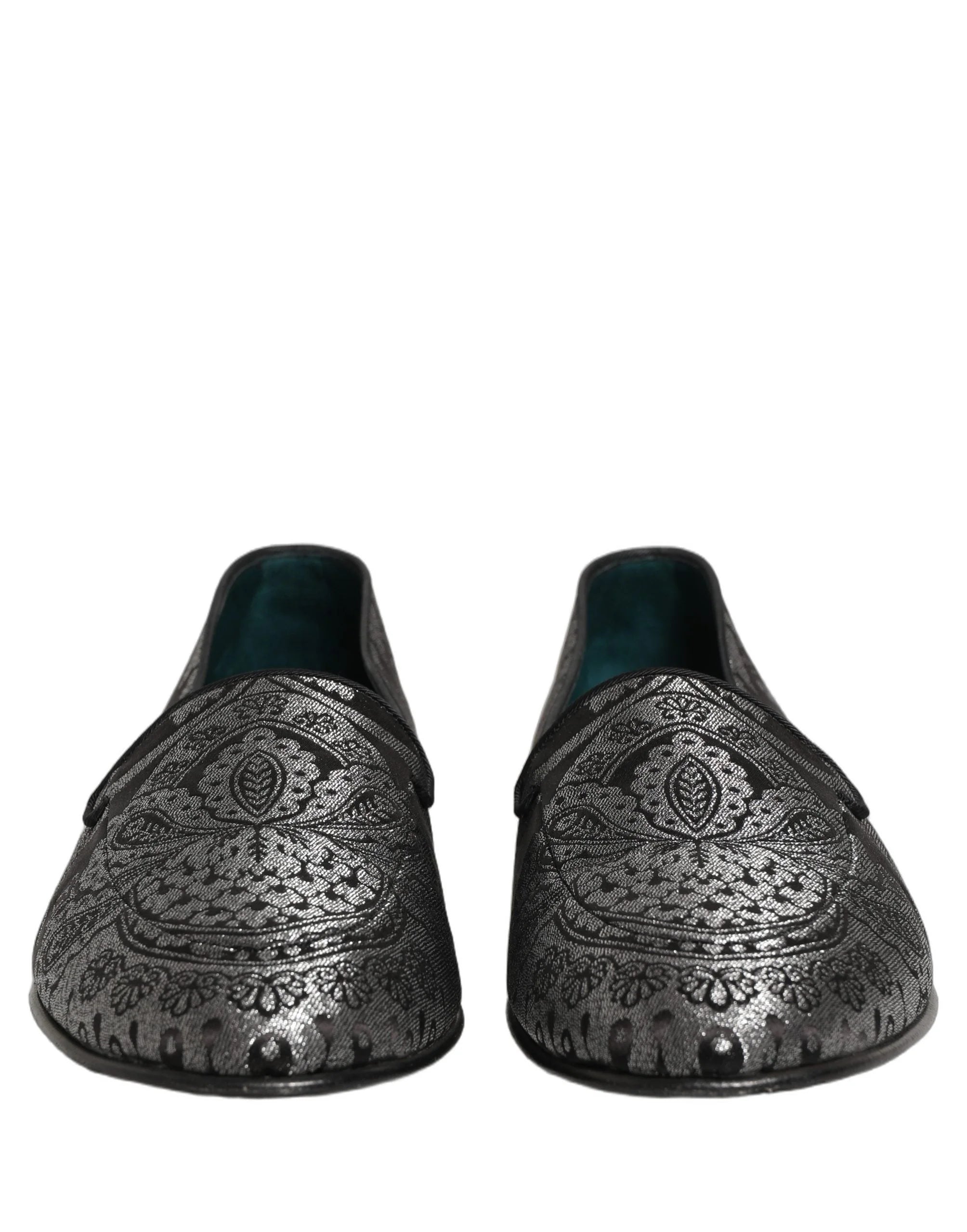 Dolce & Gabbana Silver Jacquard Leather Slip On Loafers Shoes - EU44/US11