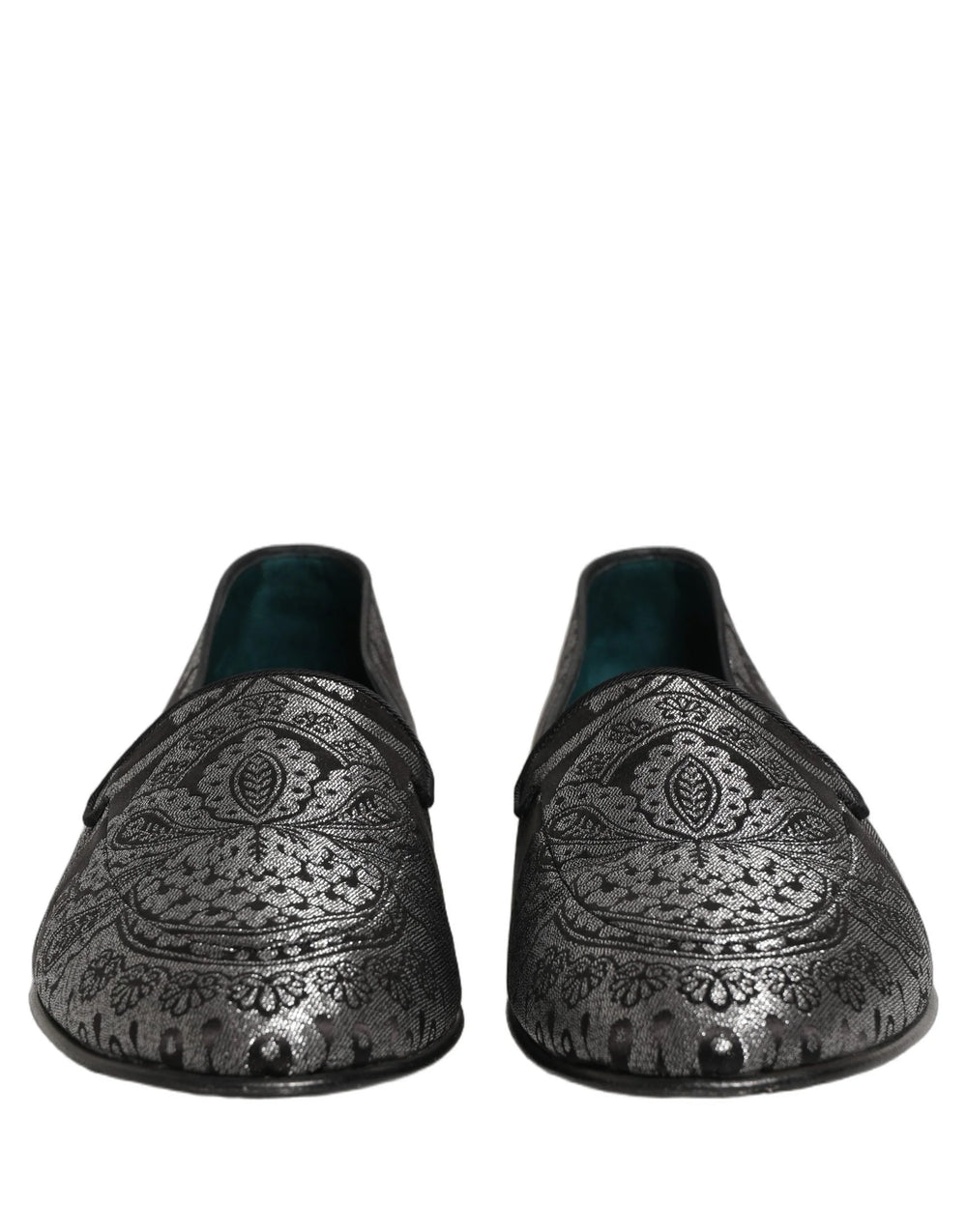 Dolce & Gabbana Silver Jacquard Leather Slip On Loafers Shoes - EU44/US11
