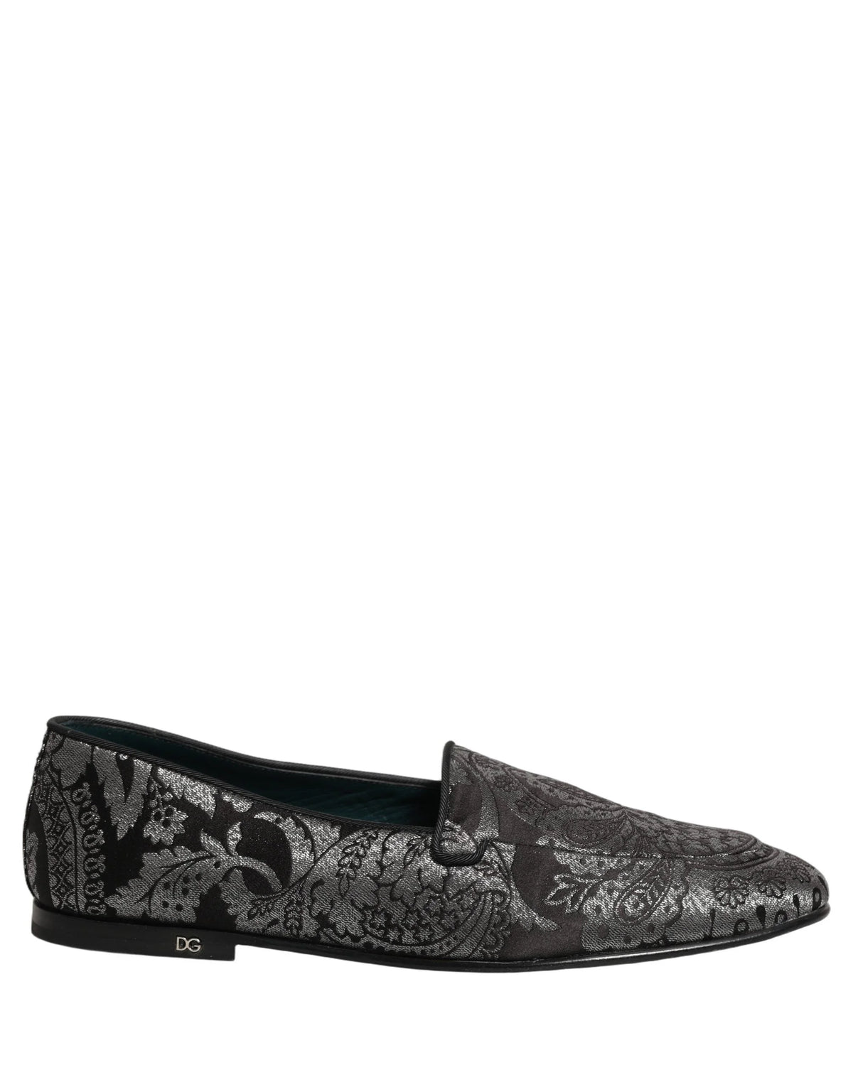 Dolce & Gabbana Silver Jacquard Leather Slip On Loafers Shoes - EU44/US11