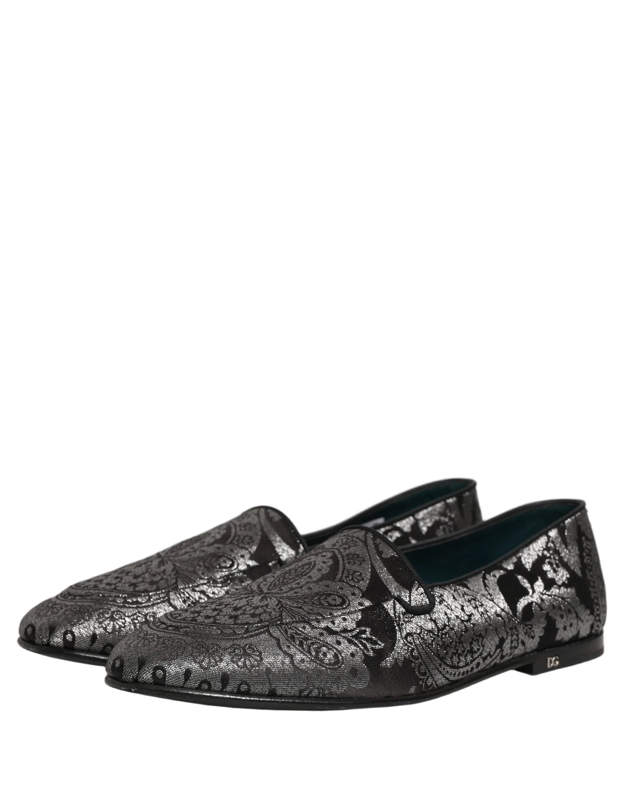 Dolce & Gabbana Silver Jacquard Leather Slip On Loafers Shoes - EU44/US11
