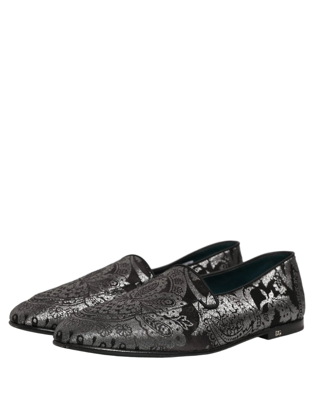 Dolce & Gabbana Silver Jacquard Leather Slip On Loafers Shoes - EU44/US11