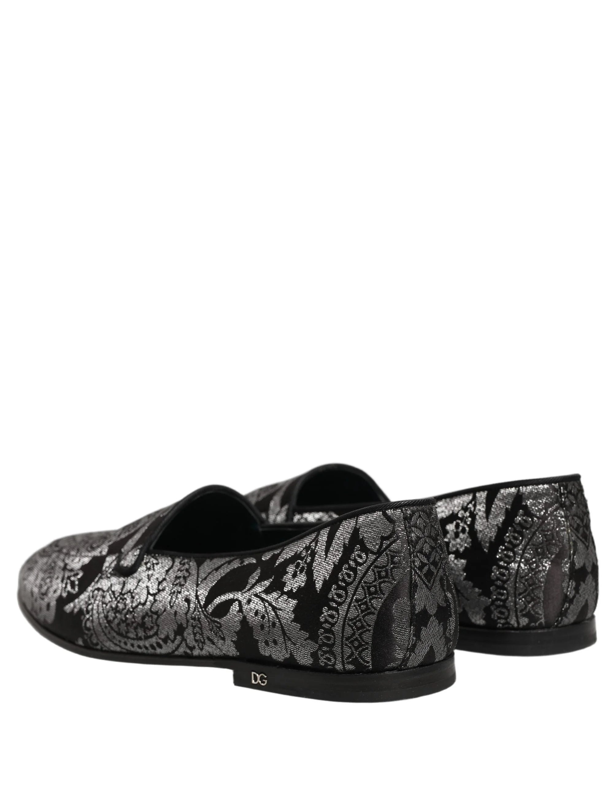Dolce & Gabbana Silver Jacquard Leather Slip On Loafers Shoes - EU44/US11