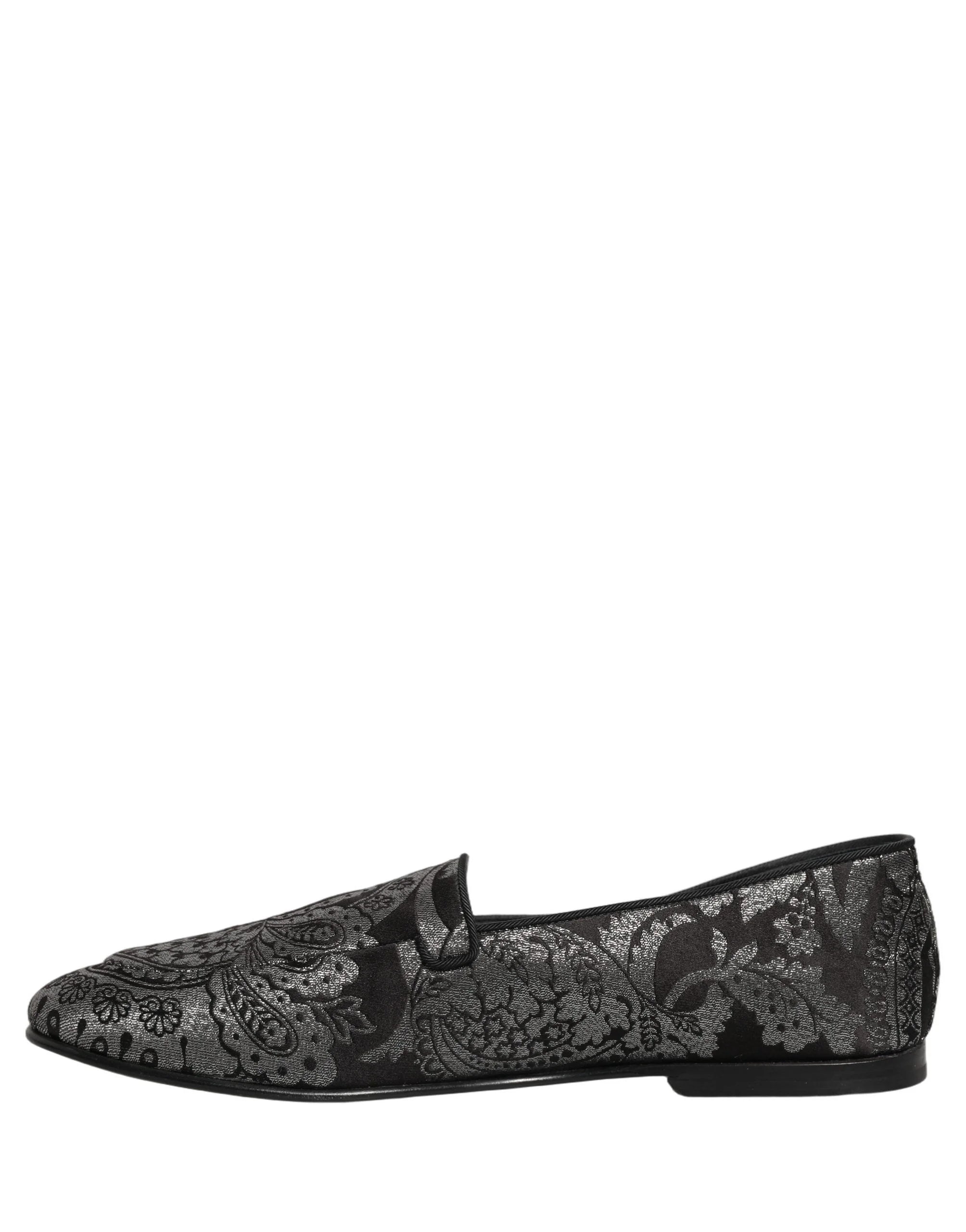 Dolce & Gabbana Silver Jacquard Leather Slip On Loafers Shoes - EU44/US11