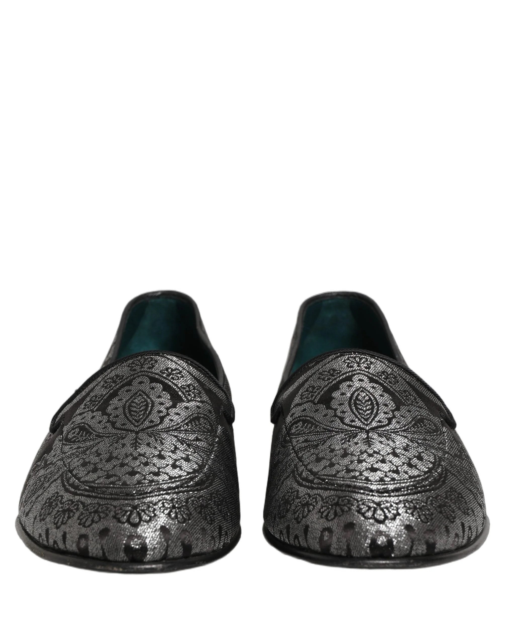 Dolce & Gabbana Silver Jacquard Leather Slip On Loafers Shoes - EU42/US9