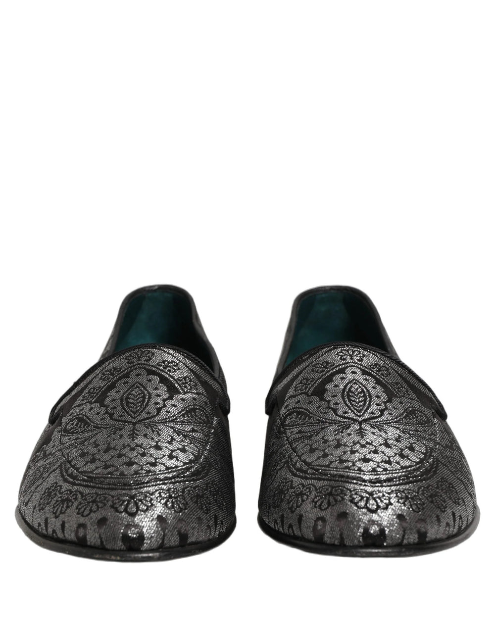 Dolce & Gabbana Silver Jacquard Leather Slip On Loafers Shoes - EU42/US9
