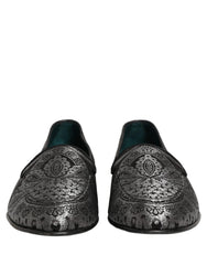 Dolce & Gabbana Silver Jacquard Leather Slip On Loafers Shoes - EU42/US9