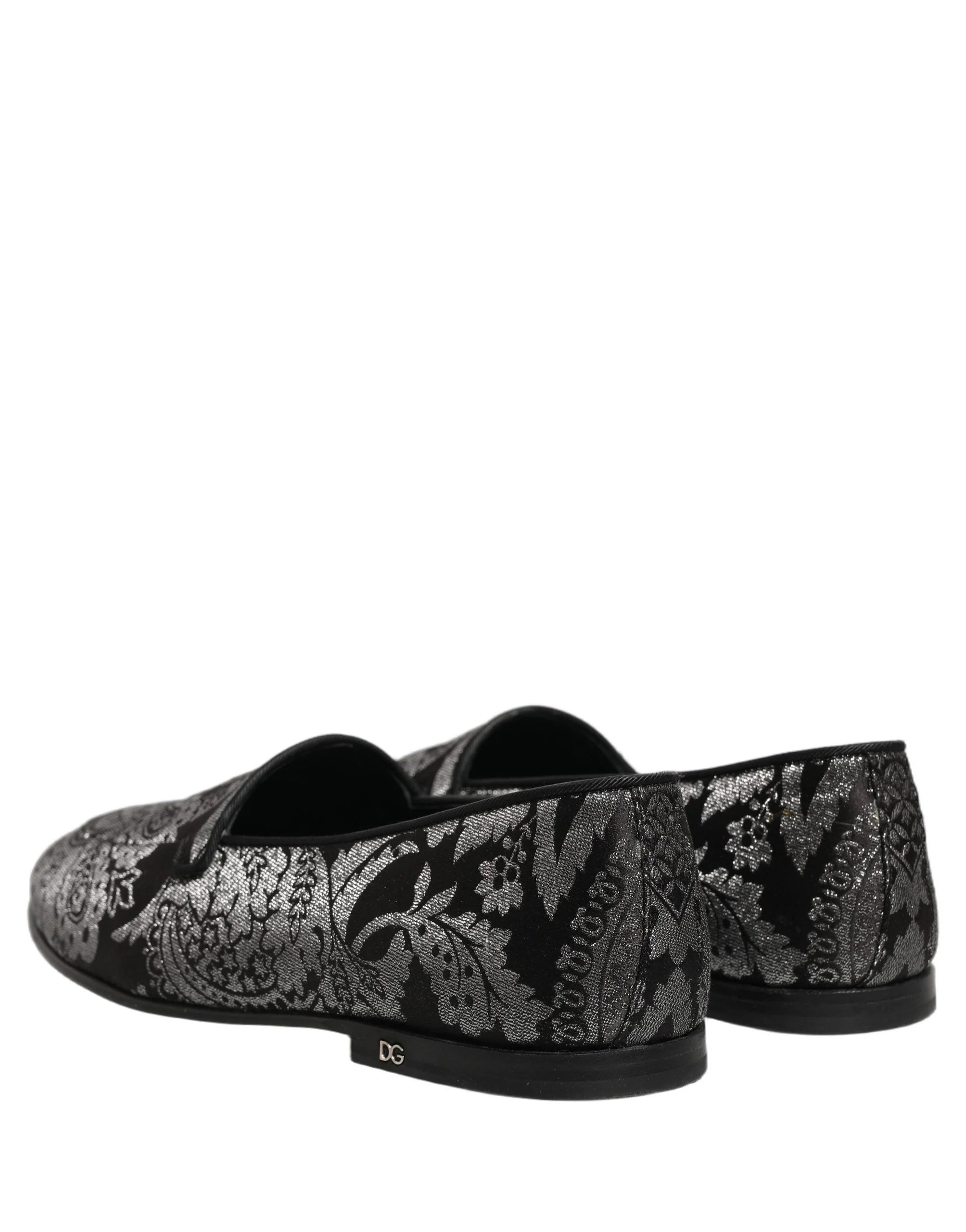 Dolce & Gabbana Silver Jacquard Leather Slip On Loafers Shoes - EU42/US9