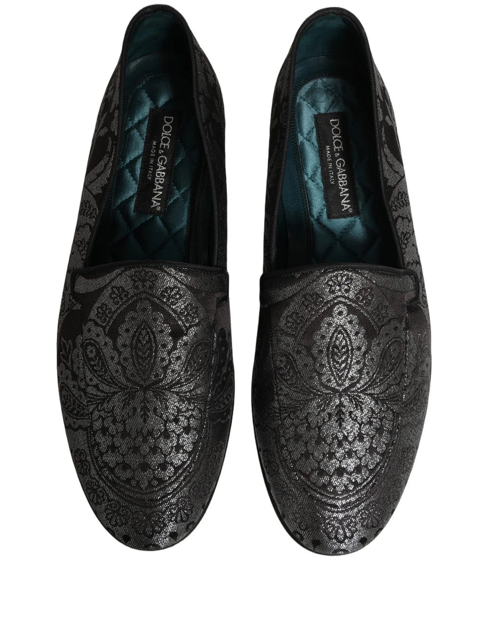Dolce & Gabbana Silver Jacquard Leather Slip On Loafers Shoes - EU42/US9