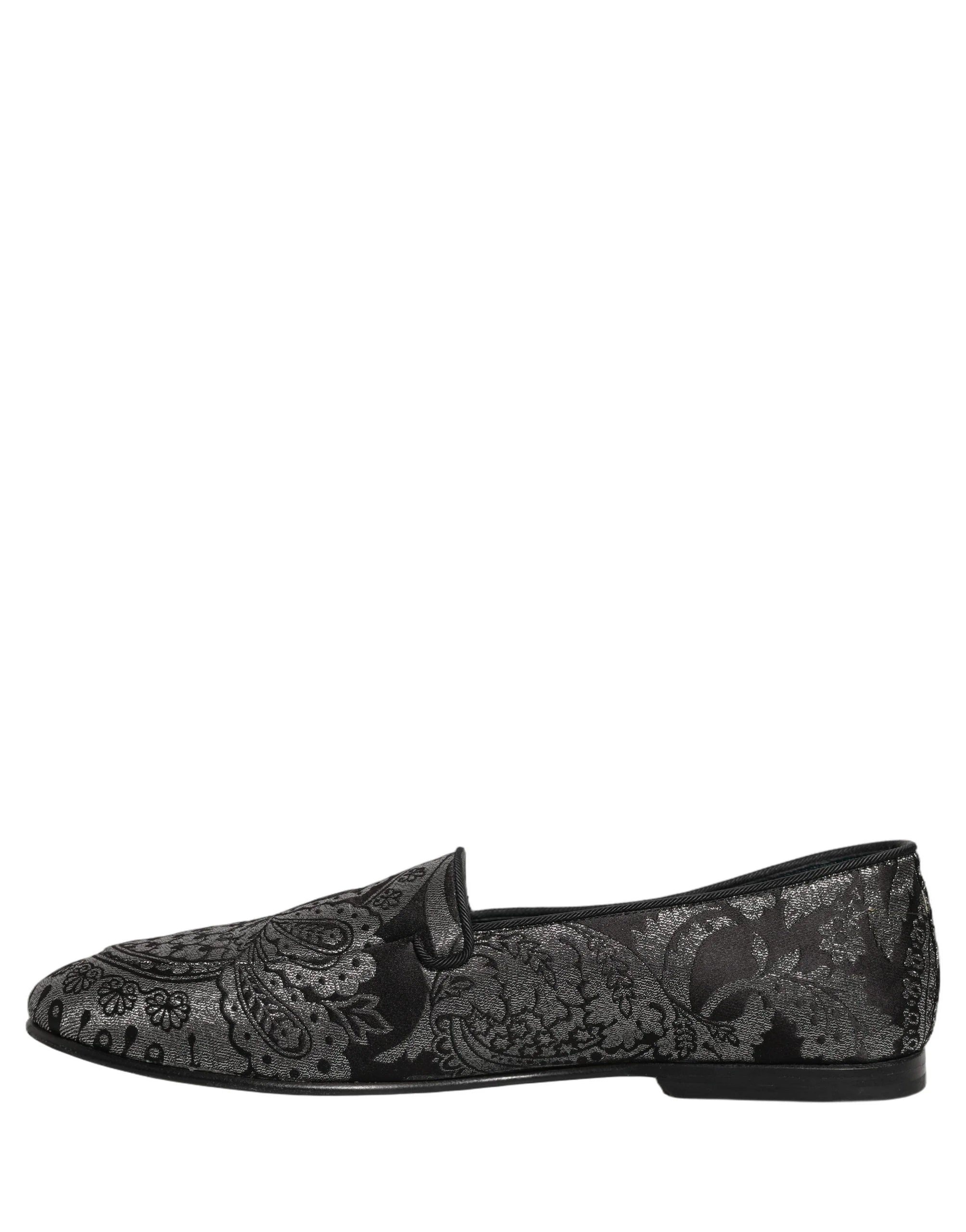 Dolce & Gabbana Silver Jacquard Leather Slip On Loafers Shoes - EU42/US9