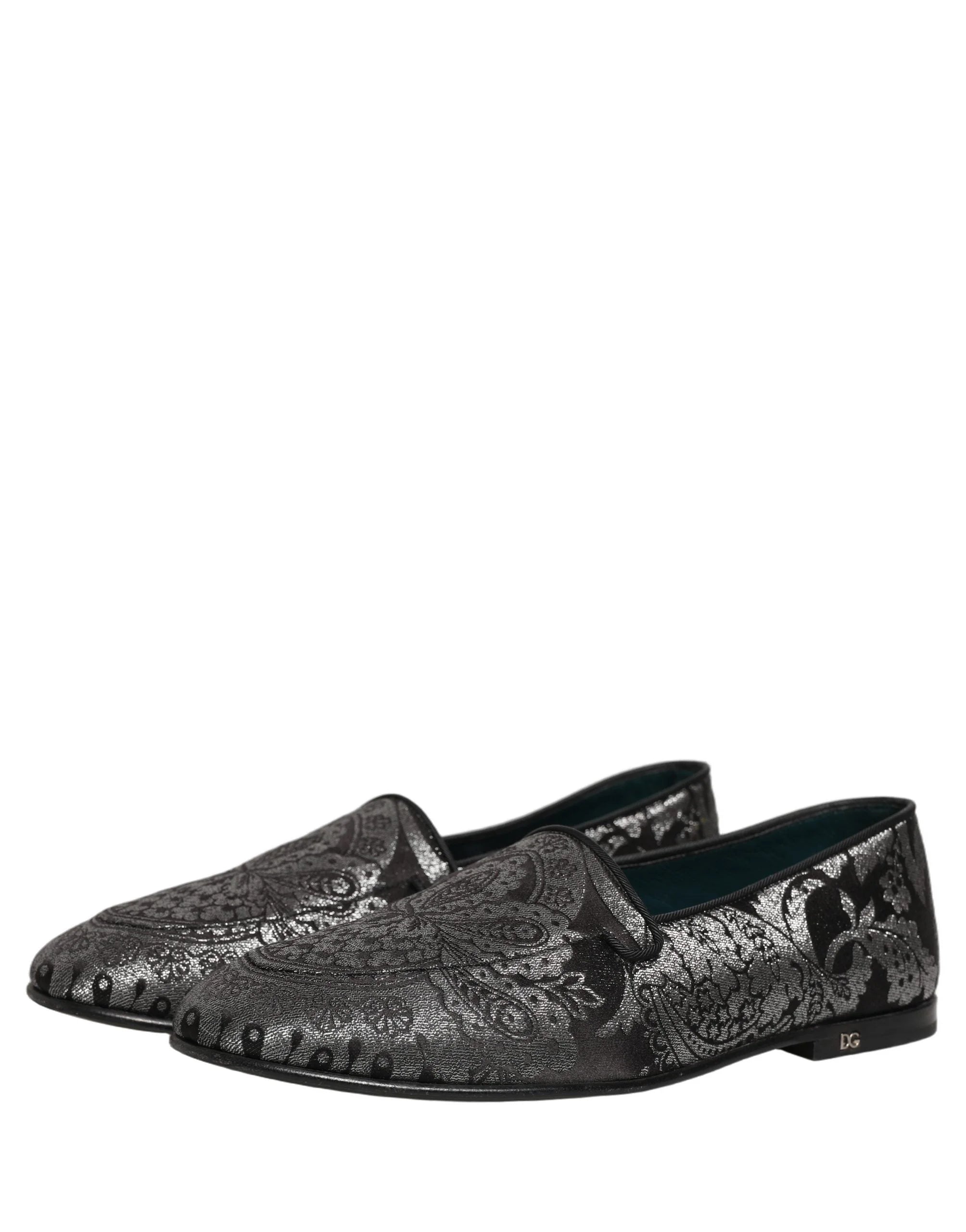 Dolce & Gabbana Silver Jacquard Leather Slip On Loafers Shoes - EU42/US9