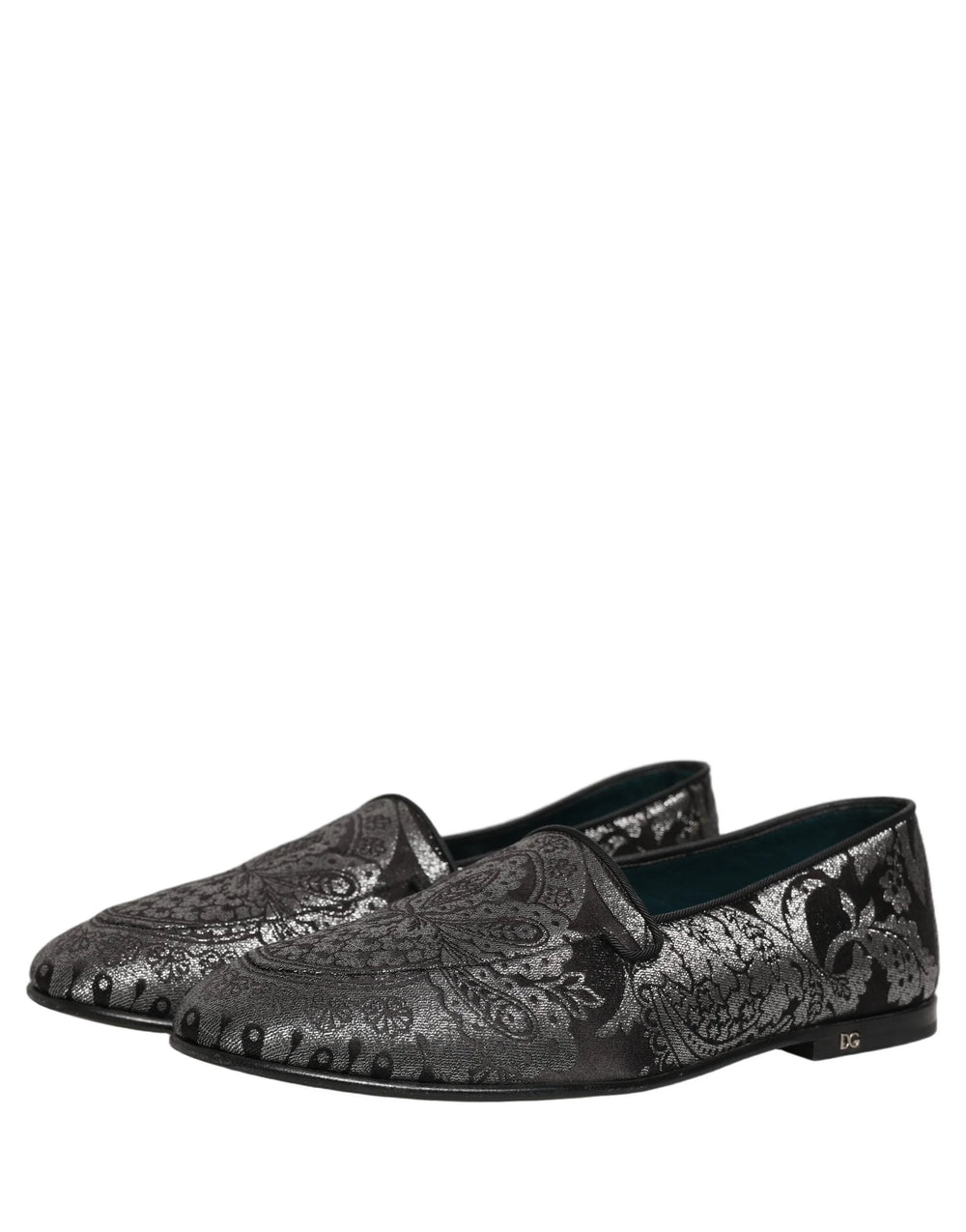 Dolce & Gabbana Silver Jacquard Leather Slip On Loafers Shoes - EU42/US9