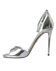 Dolce & Gabbana Silver KEIRA Leather Heels Sandals Shoes - EU40/US9.5