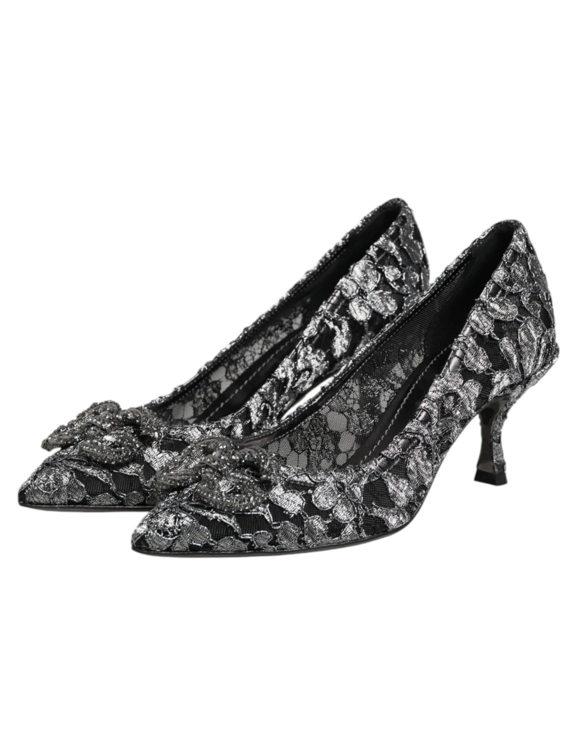 Dolce & Gabbana Silver Lace DG Amore Heels Pumps Shoes - EU35.5/US5