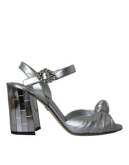 Dolce & Gabbana Silver Lambskin Leather Heels Sandals Shoes - Sandals