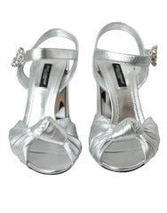 Dolce & Gabbana Silver Lambskin Leather Heels Sandals Shoes - Sandals
