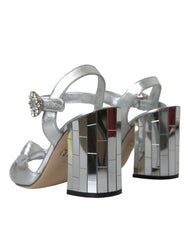 Dolce & Gabbana Silver Lambskin Leather Heels Sandals Shoes - Sandals