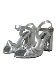 Dolce & Gabbana Silver Lambskin Leather Heels Sandals Shoes - Sandals