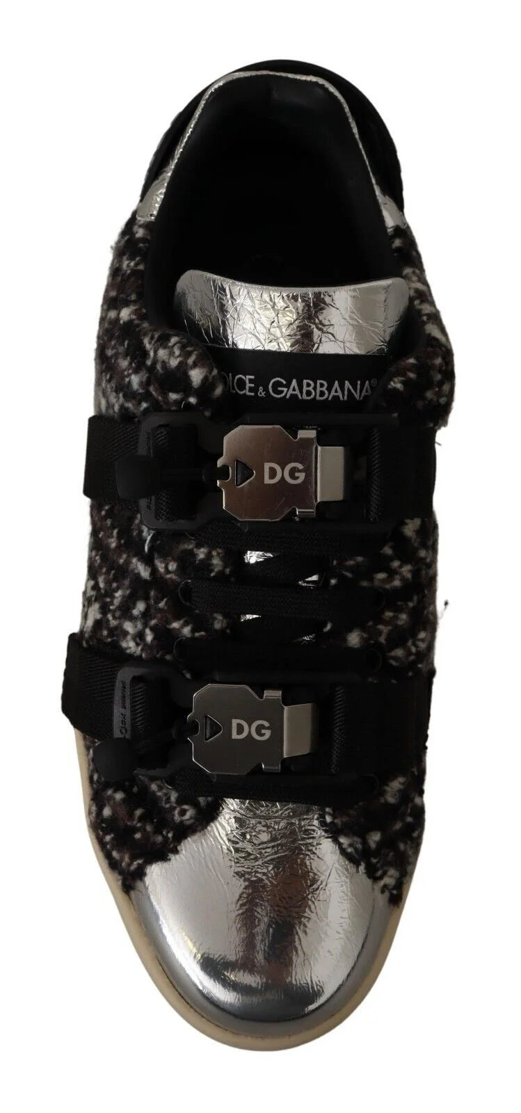 Dolce & Gabbana Silver Leather Brown Cotton Wool Sneakers Shoes - EU44/US11 - Sneakers