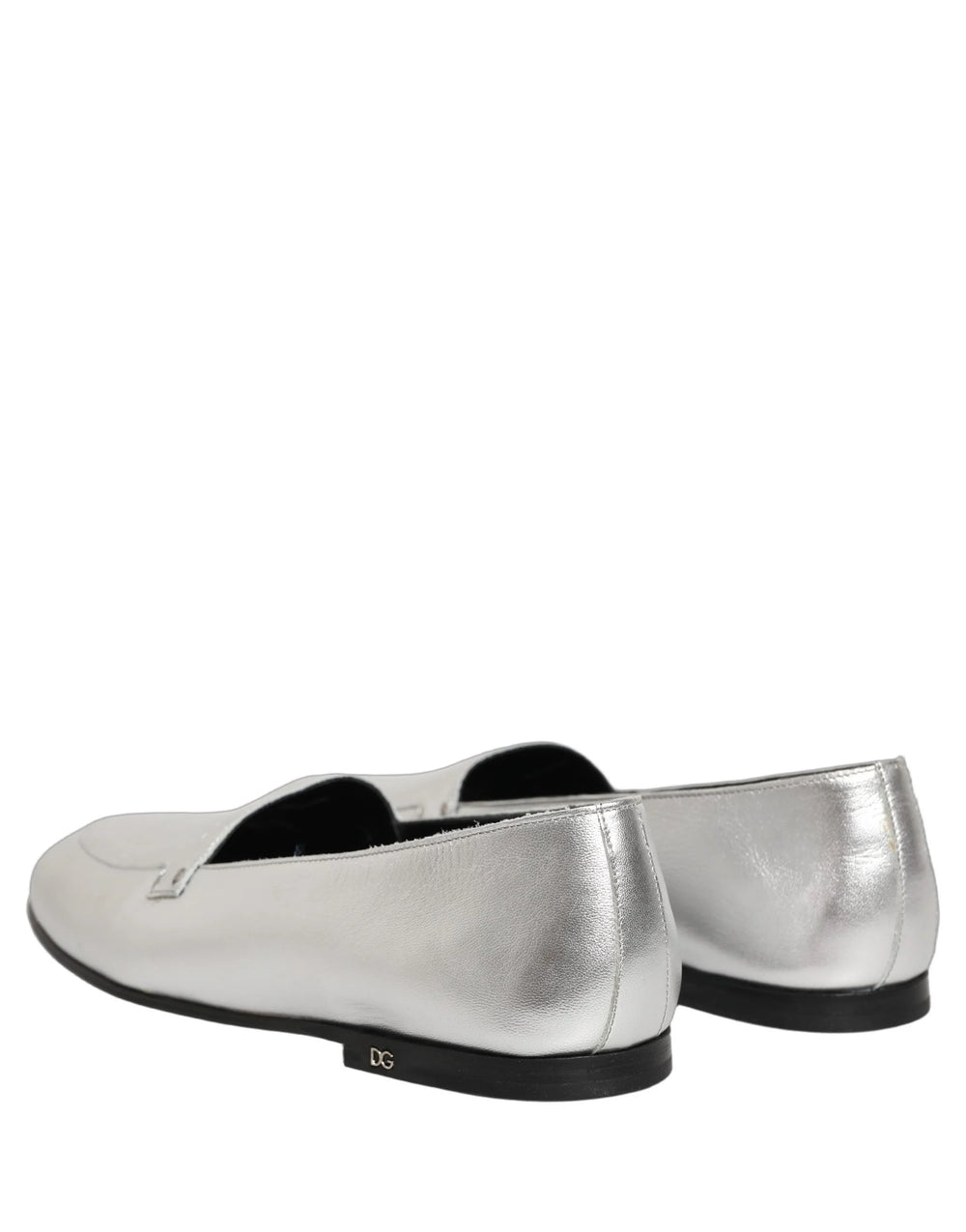 Dolce & Gabbana Silver Leather DG Logo Slip On Loafers Shoes