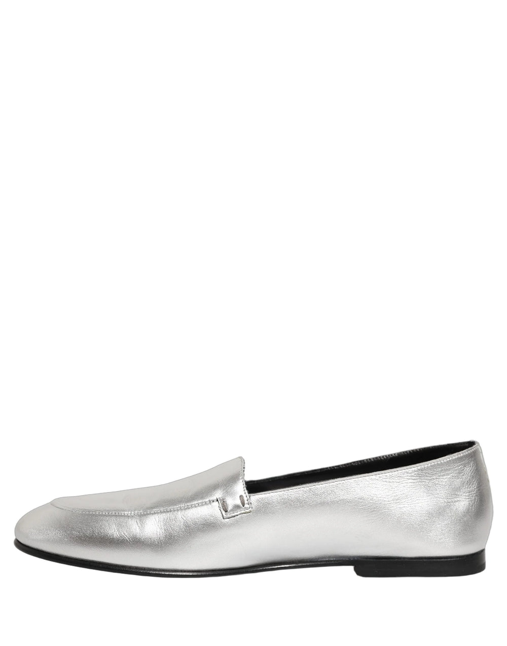 Dolce & Gabbana Silver Leather DG Logo Slip On Loafers Shoes