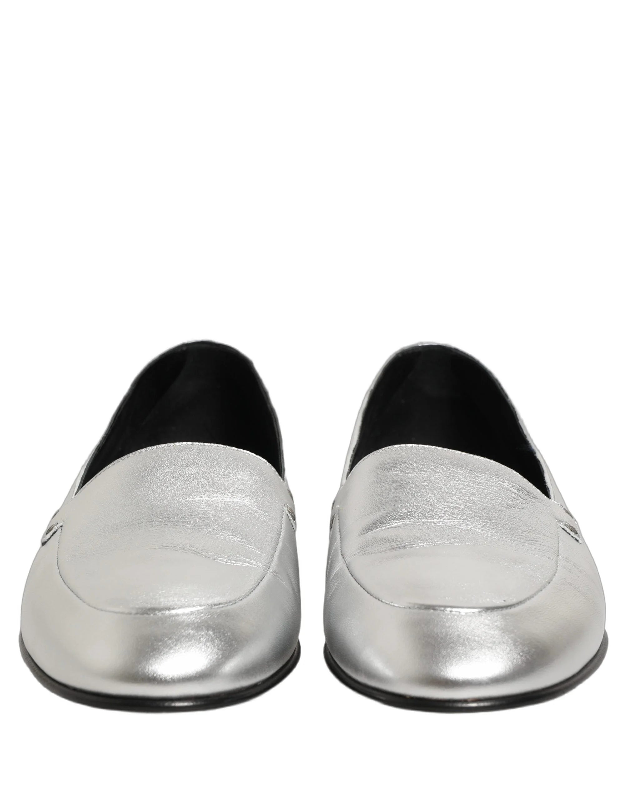Dolce & Gabbana Silver Leather DG Logo Slip On Loafers Shoes