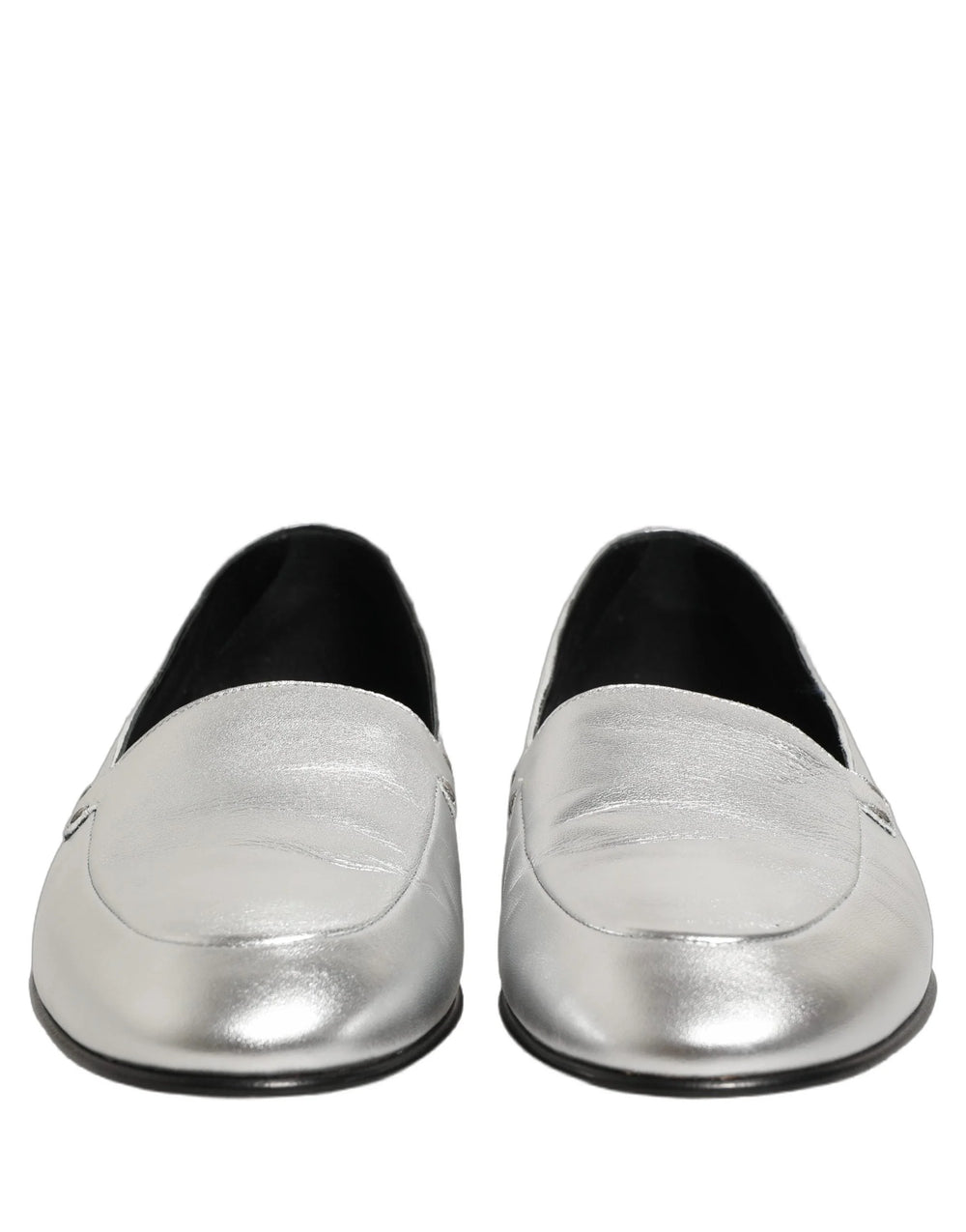 Dolce & Gabbana Silver Leather DG Logo Slip On Loafers Shoes