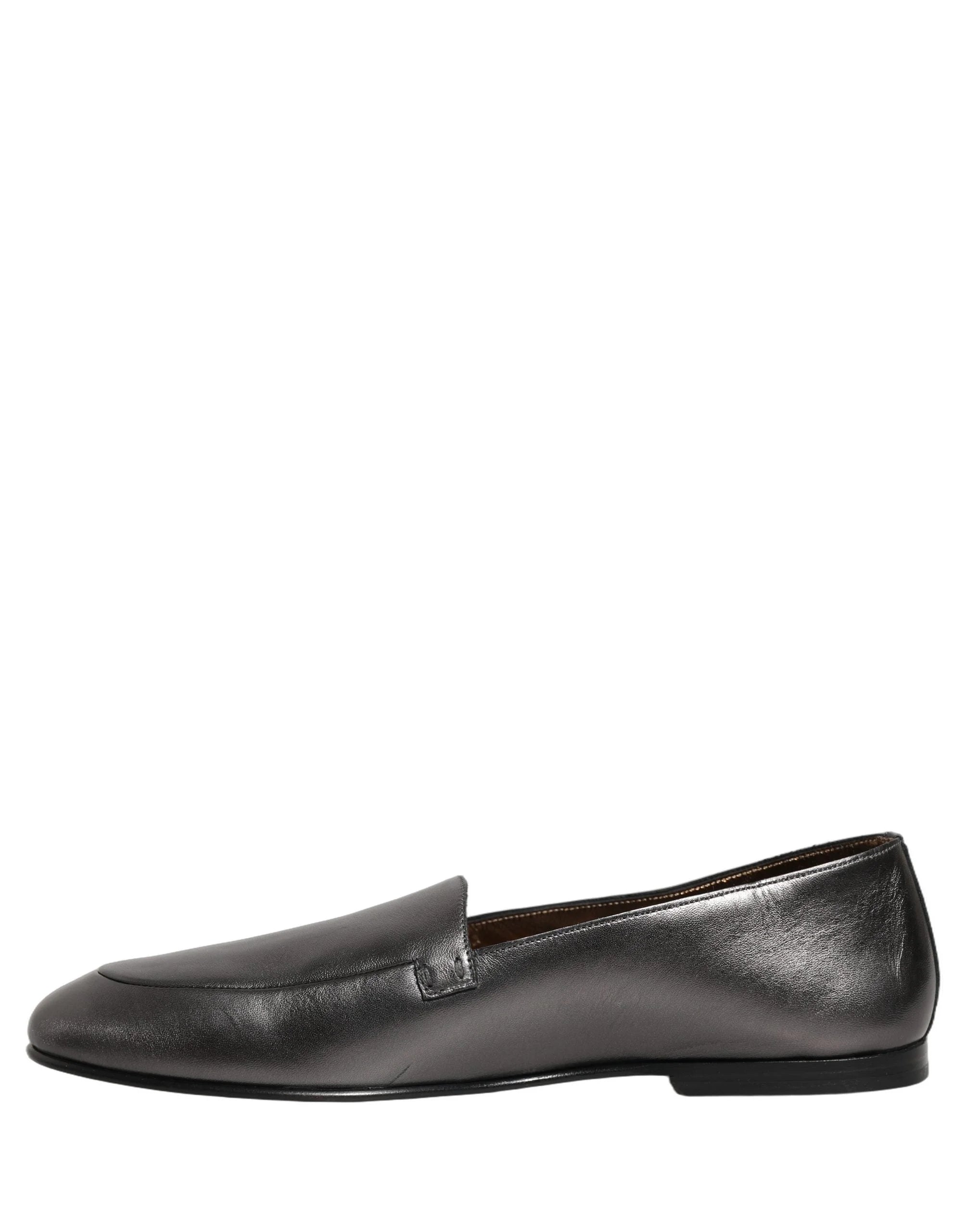 Dolce & Gabbana Silver Leather DG Logo Slip On Loafers Shoes - EU42/US9