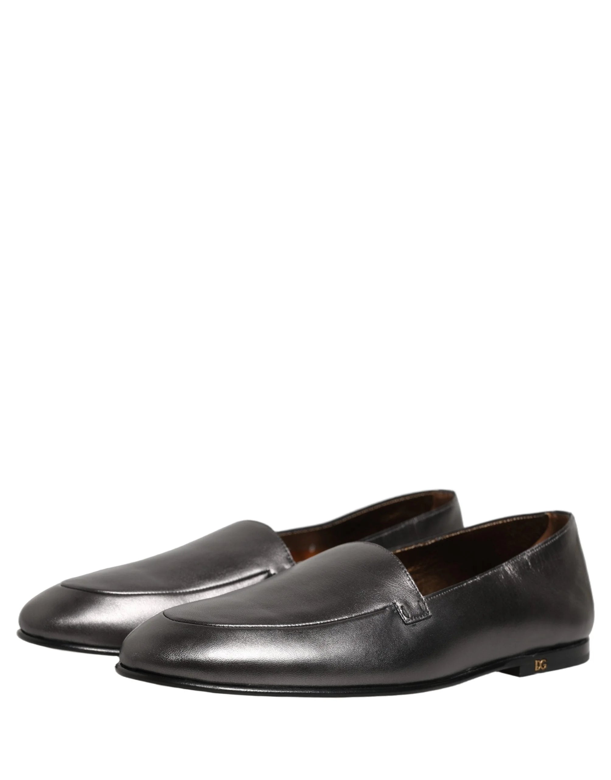 Dolce & Gabbana Silver Leather DG Logo Slip On Loafers Shoes - EU42/US9