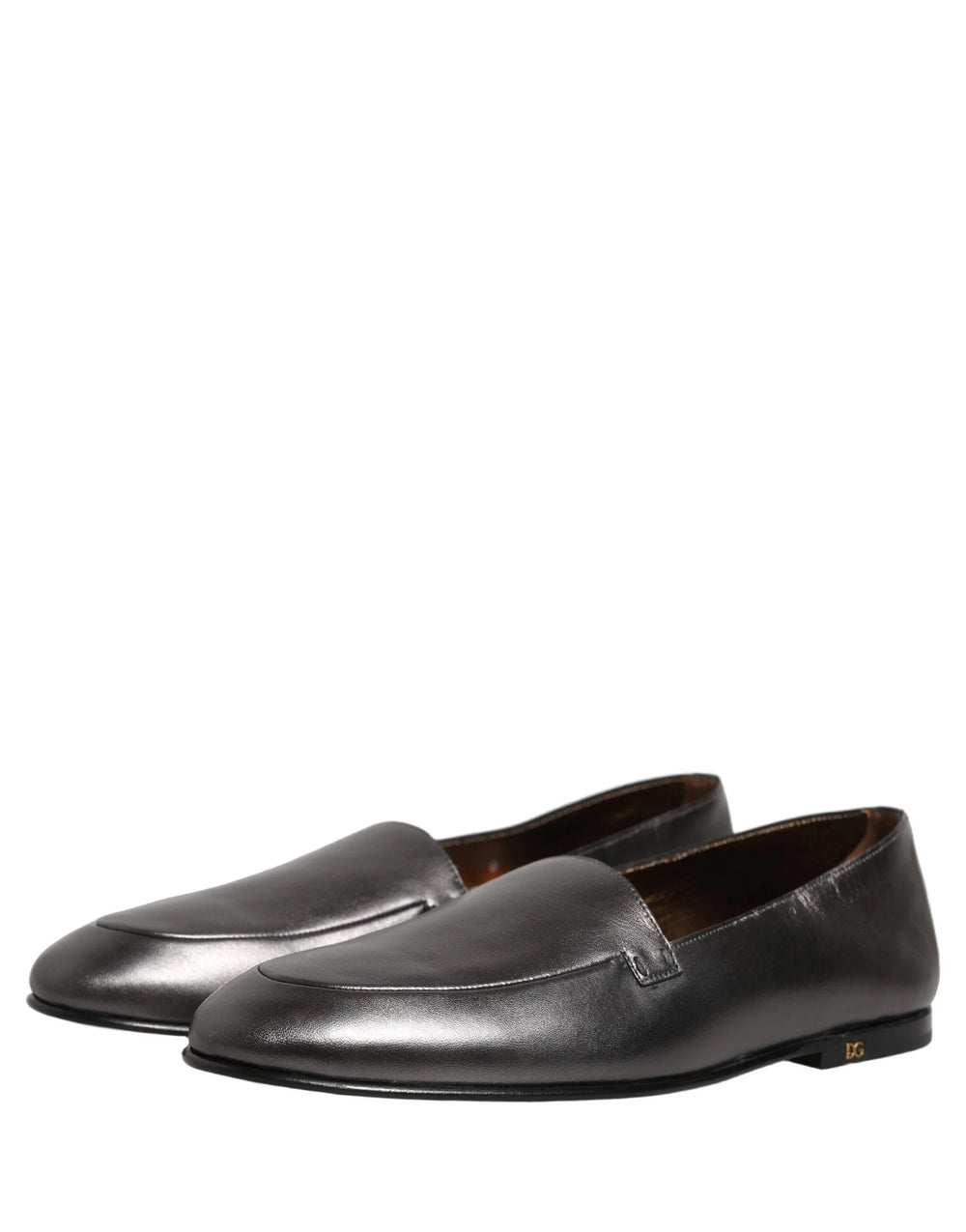 Dolce & Gabbana Silver Leather DG Logo Slip On Loafers Shoes - EU42/US9