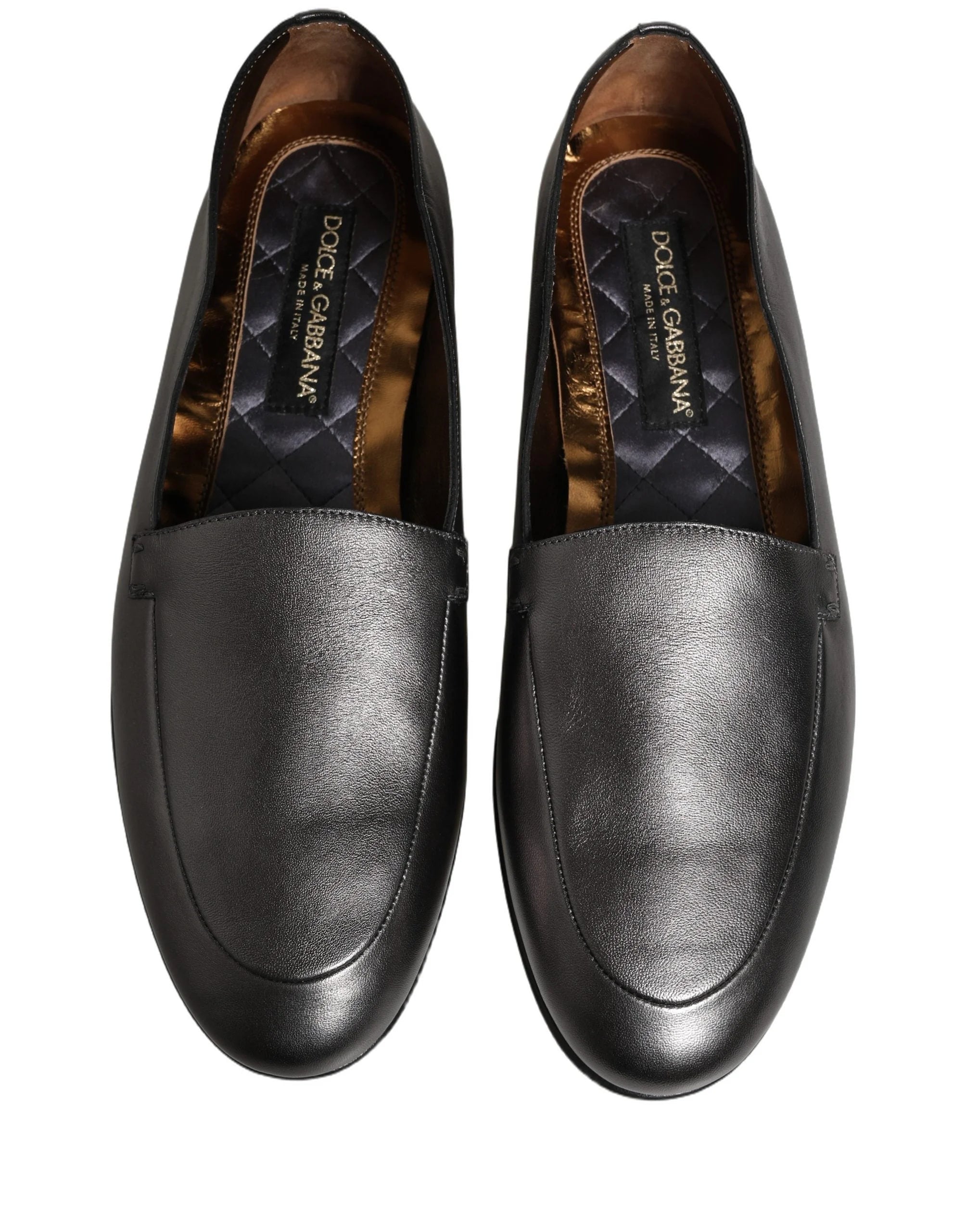 Dolce & Gabbana Silver Leather DG Logo Slip On Loafers Shoes - EU42/US9