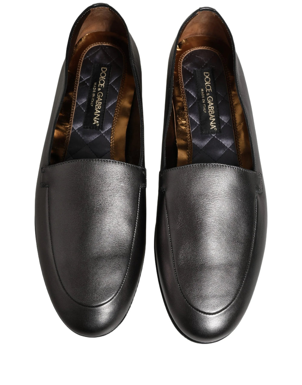 Dolce & Gabbana Silver Leather DG Logo Slip On Loafers Shoes - EU42/US9