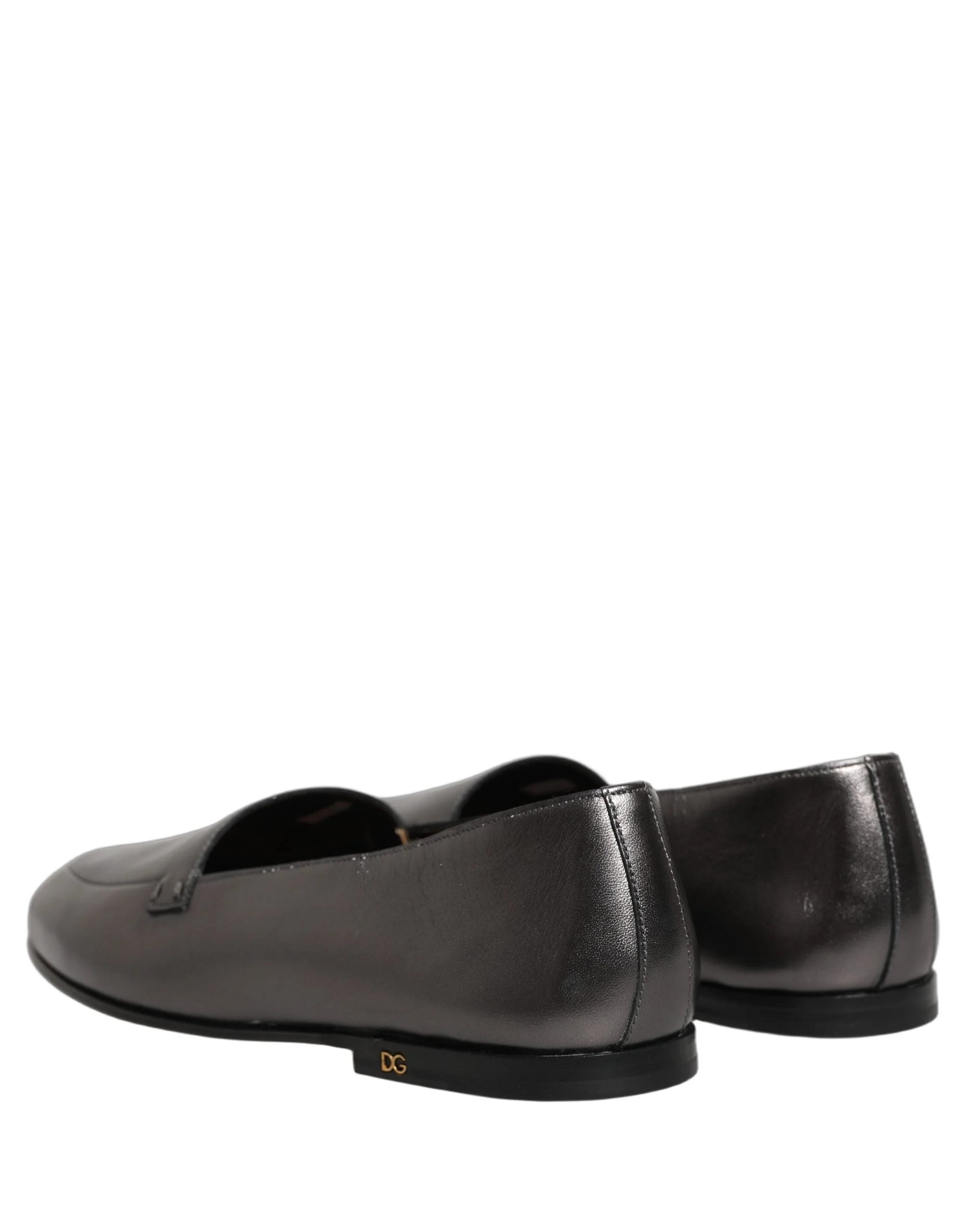 Dolce & Gabbana Silver Leather DG Logo Slip On Loafers Shoes - EU42/US9