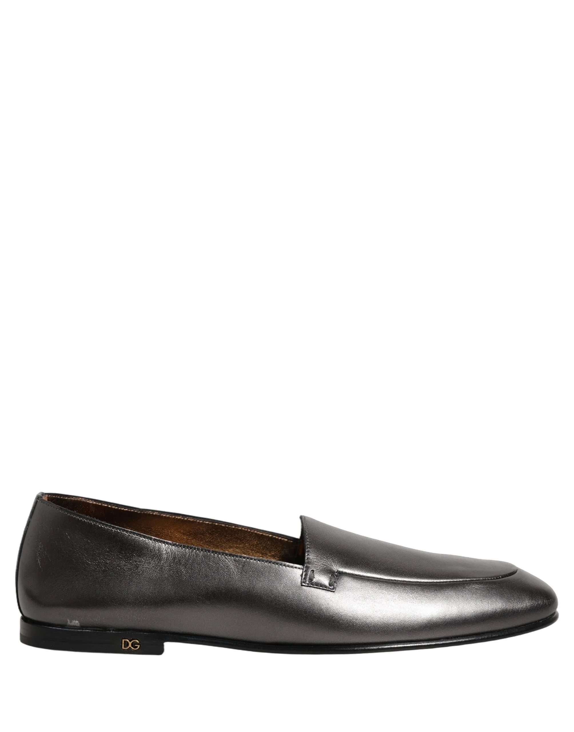 Dolce & Gabbana Silver Leather DG Logo Slip On Loafers Shoes - EU42/US9