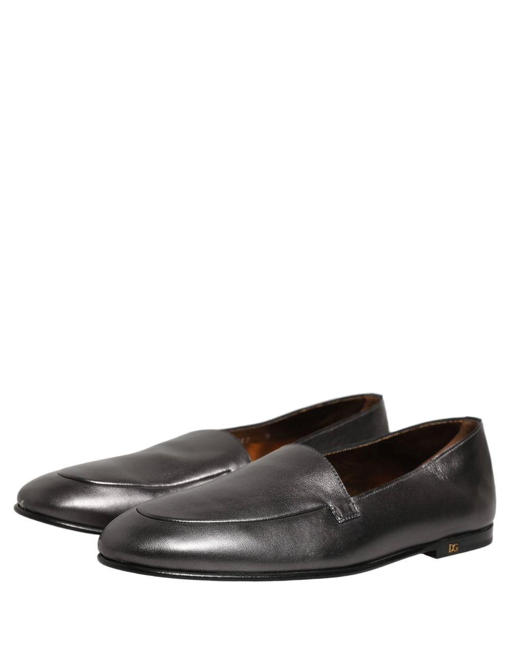 Dolce & Gabbana Silver Leather DG Logo Slip On Loafers Shoes - EU43/US10