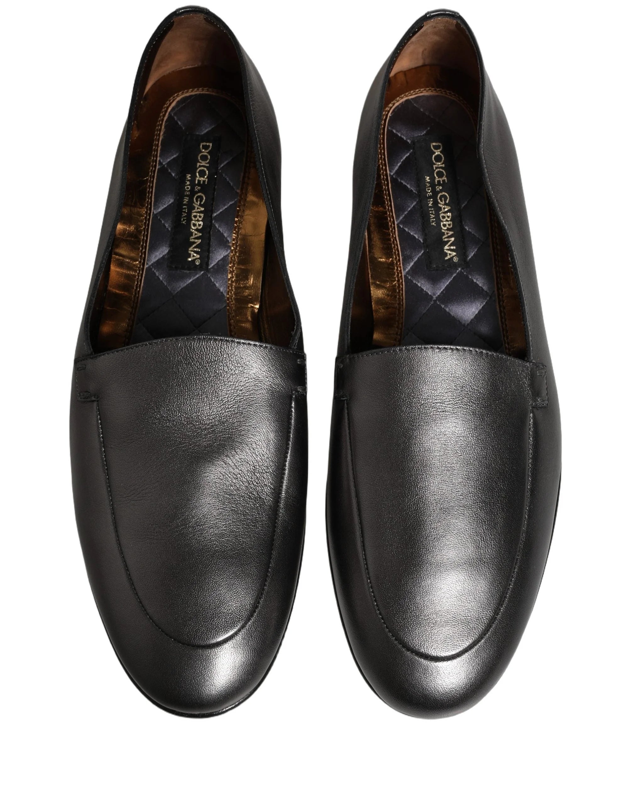 Dolce & Gabbana Silver Leather DG Logo Slip On Loafers Shoes - EU43/US10