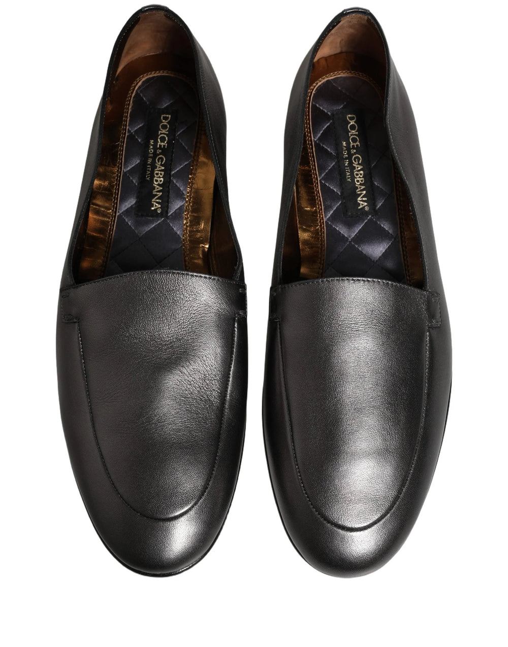Dolce & Gabbana Silver Leather DG Logo Slip On Loafers Shoes - EU43/US10