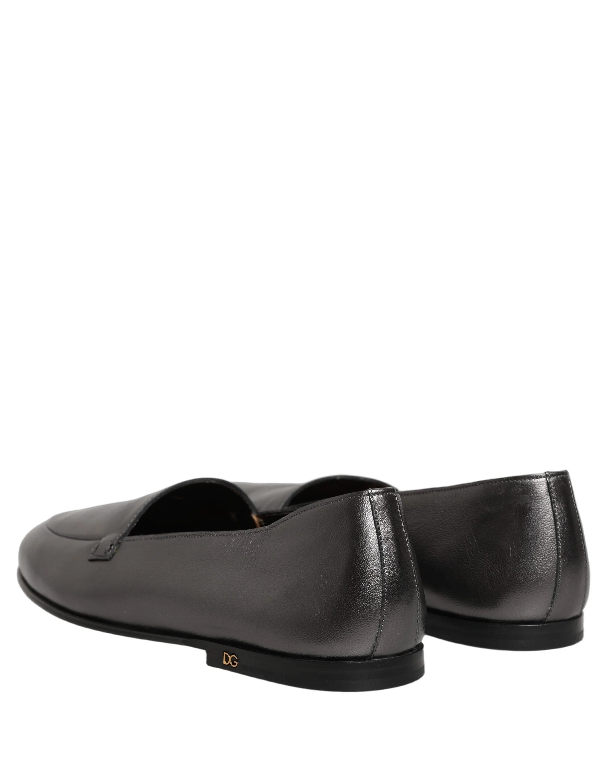 Dolce & Gabbana Silver Leather DG Logo Slip On Loafers Shoes - EU43/US10