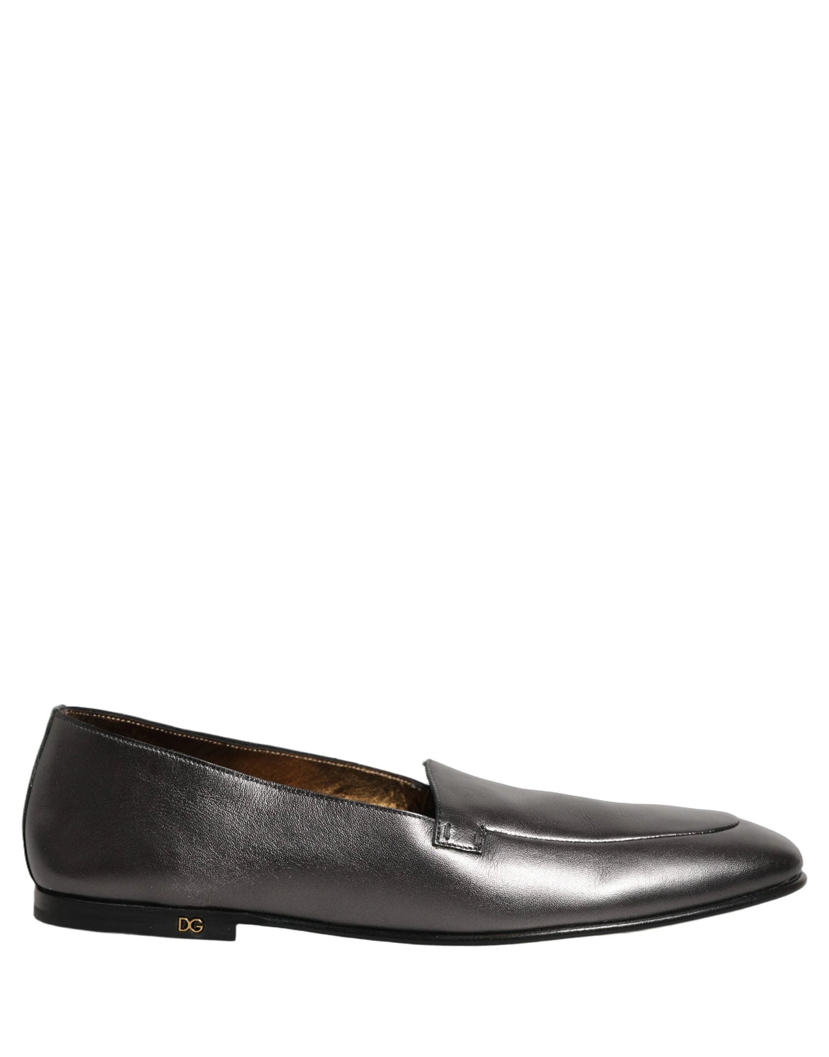 Dolce & Gabbana Silver Leather DG Logo Slip On Loafers Shoes - EU43/US10