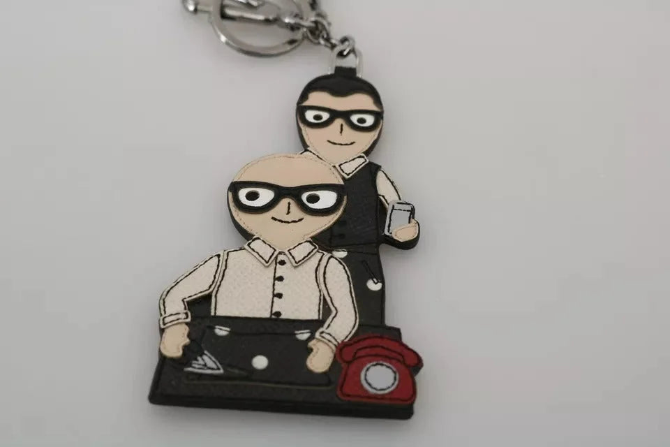 Dolce & Gabbana Silver Leather Dominico Stefano #DGFAMILY Logo Badge Keychain - Keychains
