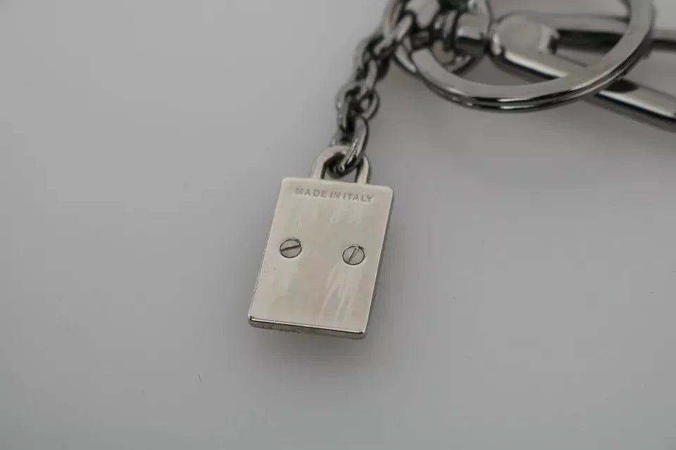 Dolce & Gabbana Silver Leather Dominico Stefano #DGFAMILY Logo Badge Keychain - Keychains