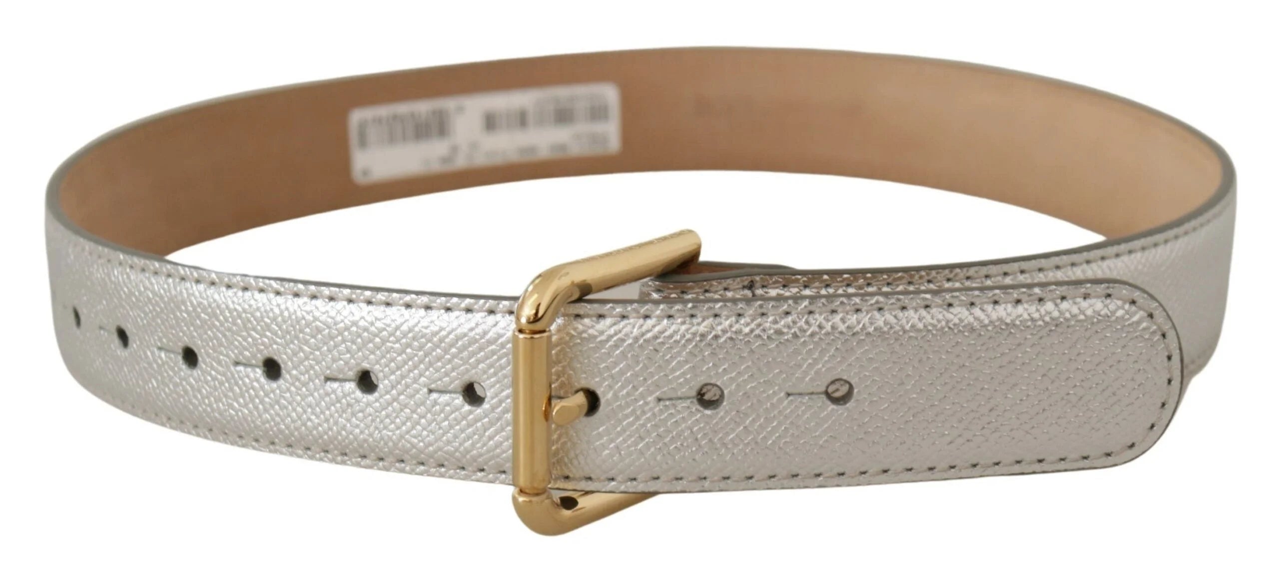 Dolce & Gabbana Silver Leather Gold Tone Logo Metal Waist Buckle Belt - 65 cm / 26 Inches - Belts