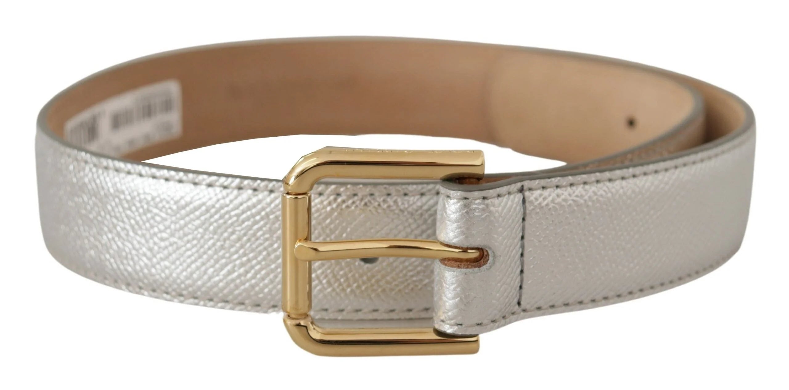 Dolce & Gabbana Silver Leather Gold Tone Logo Metal Waist Buckle Belt - 65 cm / 26 Inches - Belts