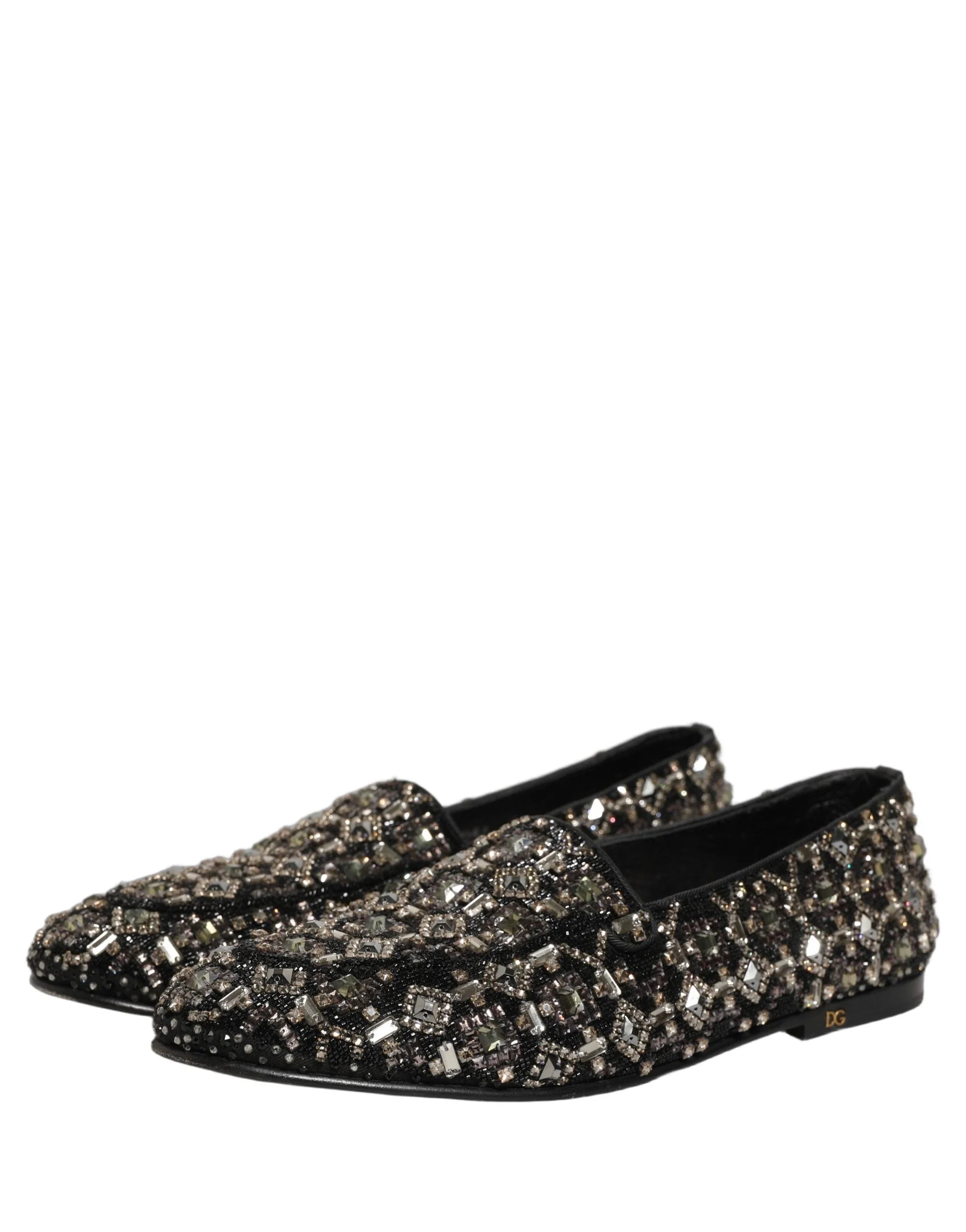 Dolce & Gabbana Silver Leather Logo Slip On Loafers Shoes - EU44/US11