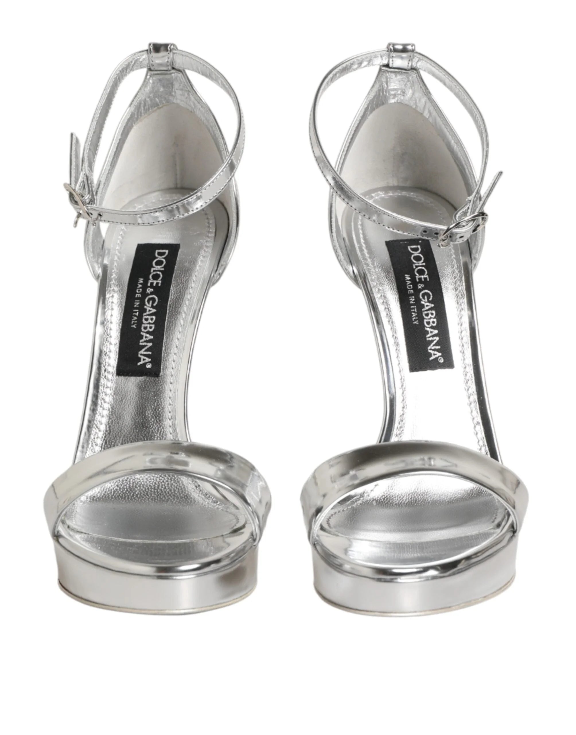 Dolce & Gabbana Silver Leather Platform Keira Sandals Shoes - Sandals