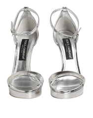 Dolce & Gabbana Silver Leather Platform Keira Sandals Shoes - Sandals
