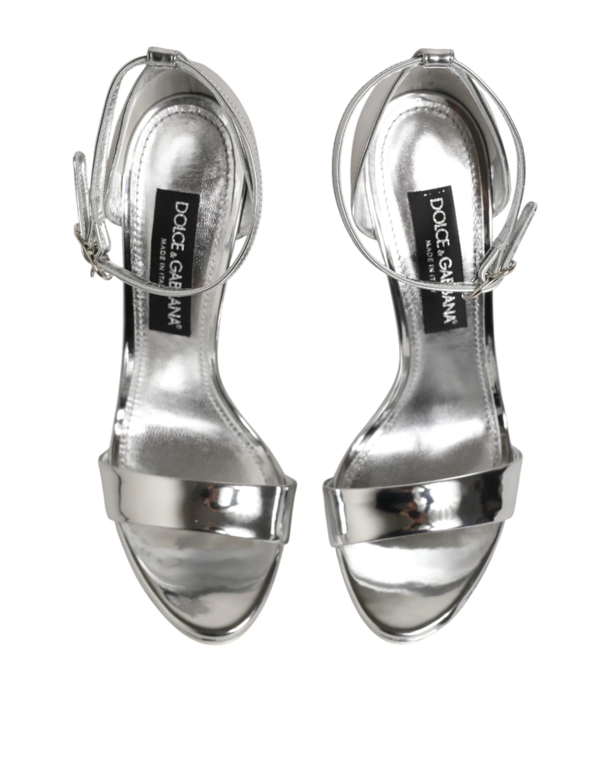 Dolce & Gabbana Silver Leather Platform Keira Sandals Shoes - Sandals