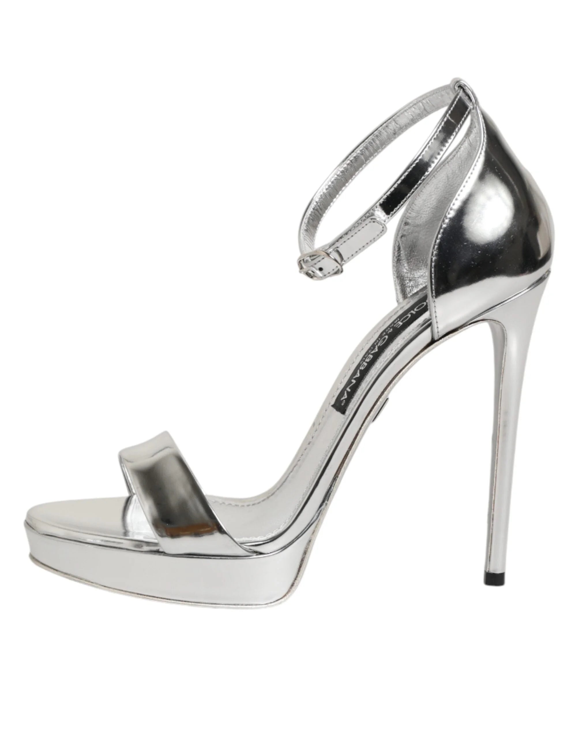 Dolce & Gabbana Silver Leather Platform Keira Sandals Shoes - Sandals